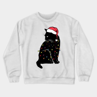 Black Cat christmas light tshirt funny cat lover christmas Crewneck Sweatshirt